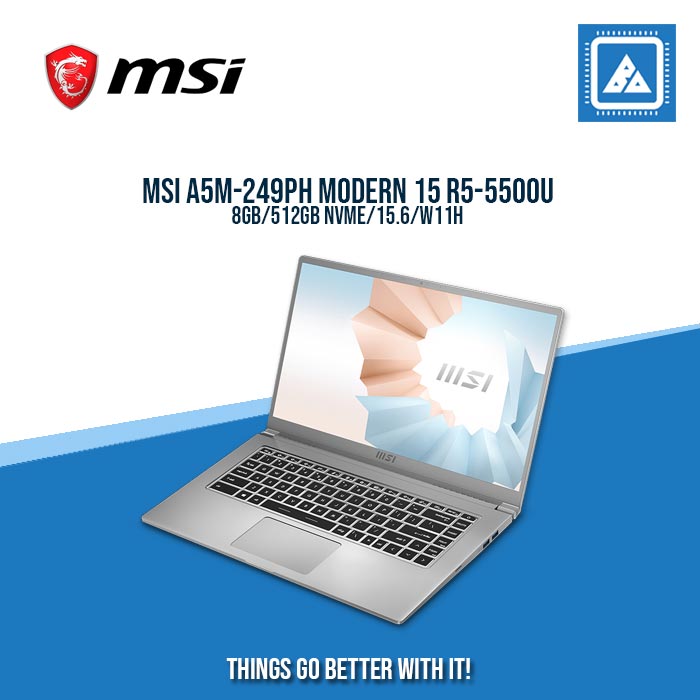 MSI A5M-249PH MODERN 15 R5-5500U/8GB/512GB NVME | BEST FOR STUDENTS AND FREELANCERS LAPTOP MSI A5M-249PH MODERN 15 R5-5500U/8GB/512GB NVME | BEST FOR STUDENTS AND FREELANCERS LAPTOP